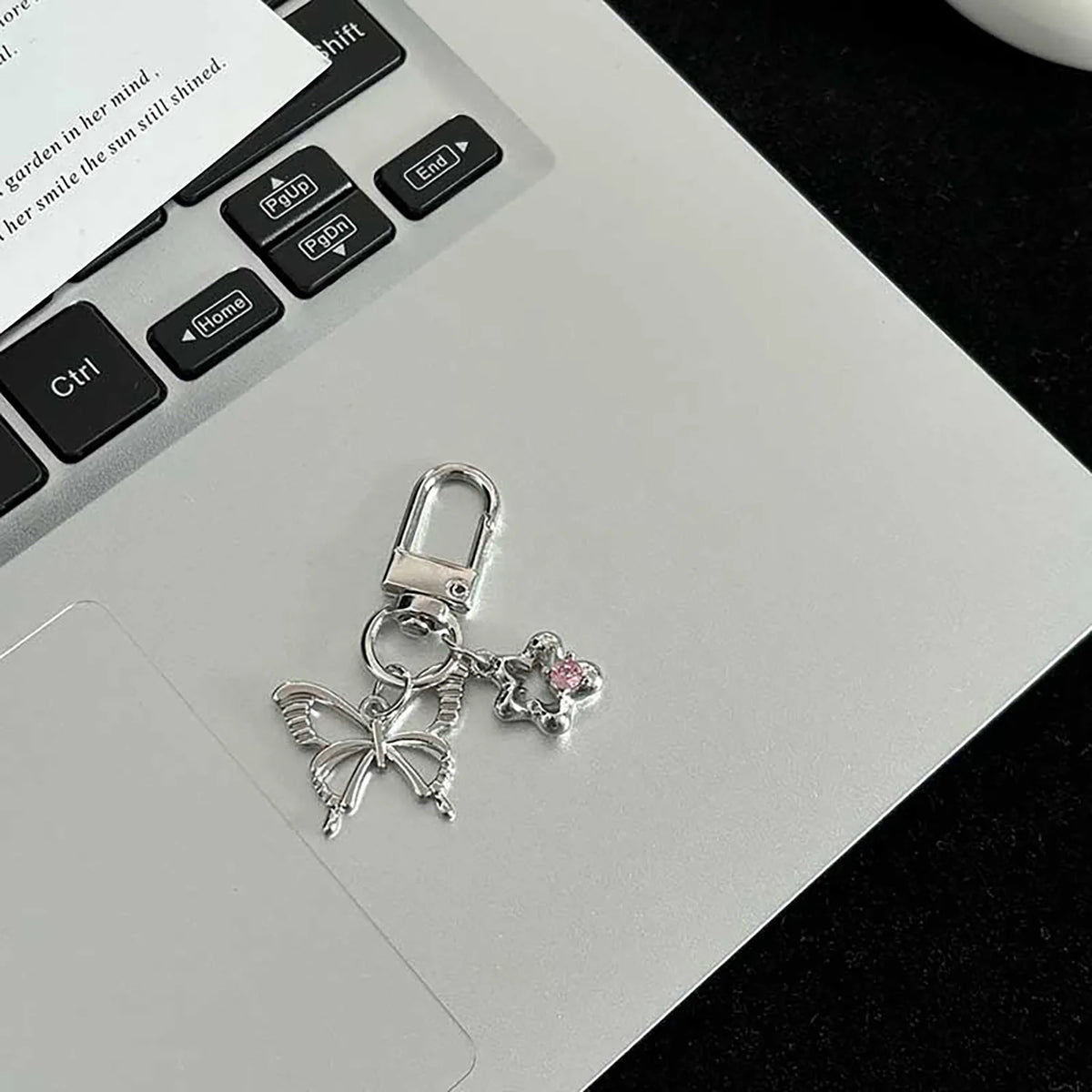 Y2K Silver Color Metal Butterfly Keychain Sweet Cherry Keyring Girls Fashion Bag Pendant Backpack Hanging Decoration Gift A15