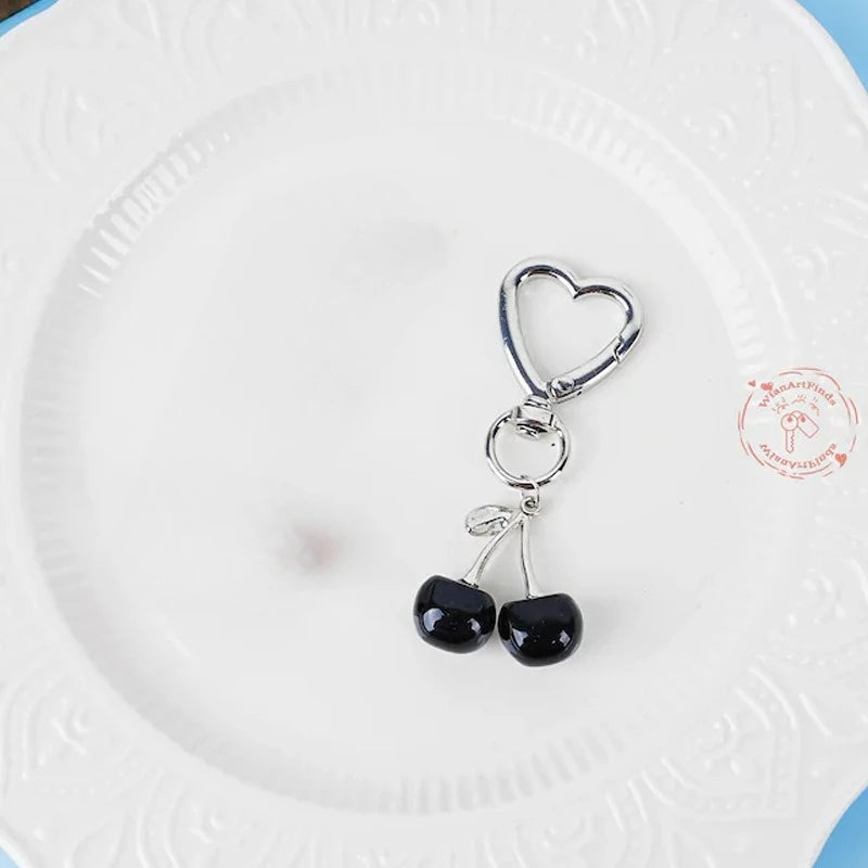 Cute Exquisite Stereo Transparent Simulated Fruit Red Little Cherry Resin Keychain for Women Bag Pendant Jewelry Accessory Gifts