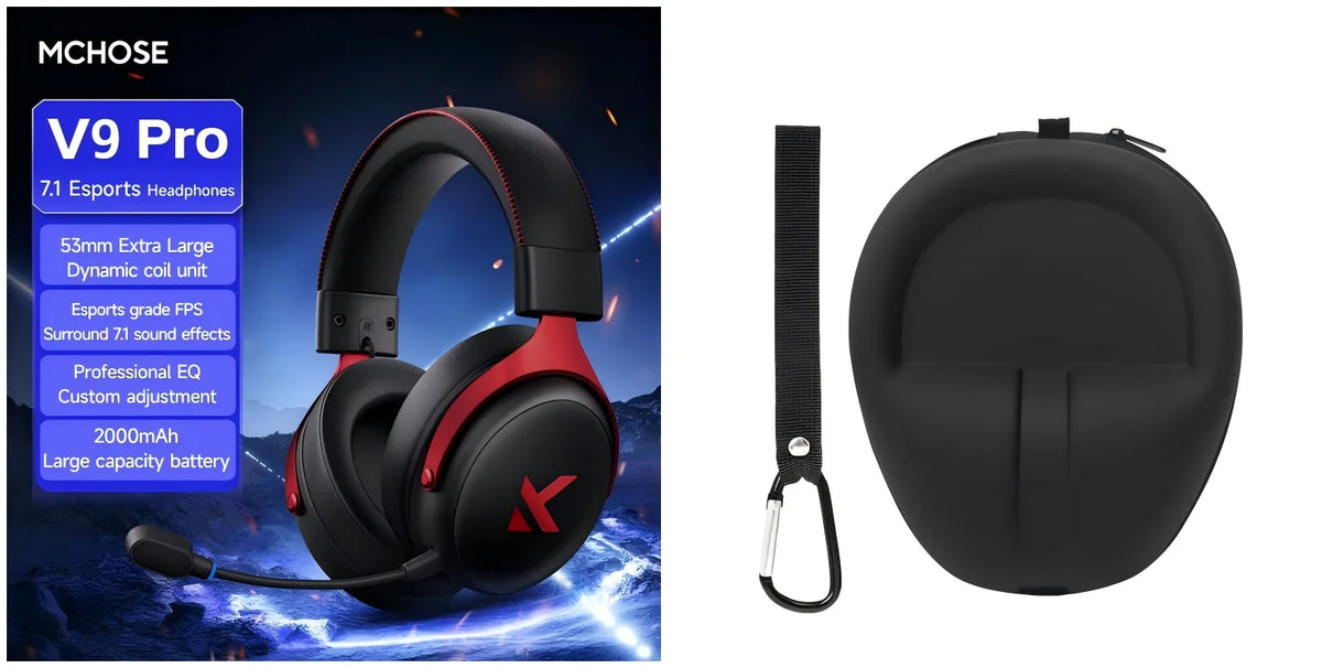 MCHOSE V9 Pro Gaming Headset, Over-Ear Quad-Mode Wireless Bluetooth Headphones for PC with Microphone (Delta Style)