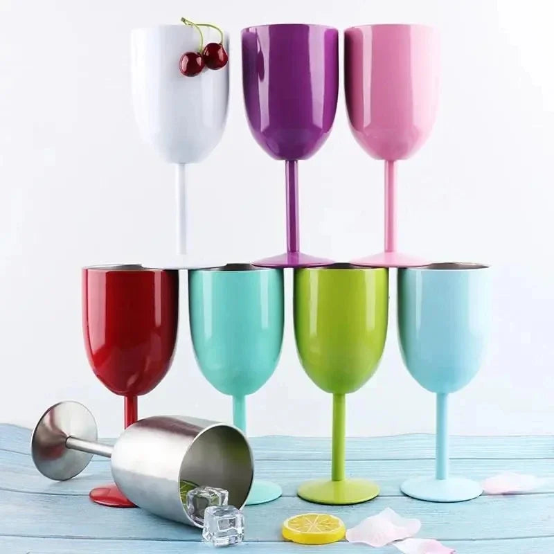 10oz Goblet Wine Cup With Seal Lid Double Wall Stainless Steel Tumbler Champagne Layer Cocktail Mug For Christmas Party
