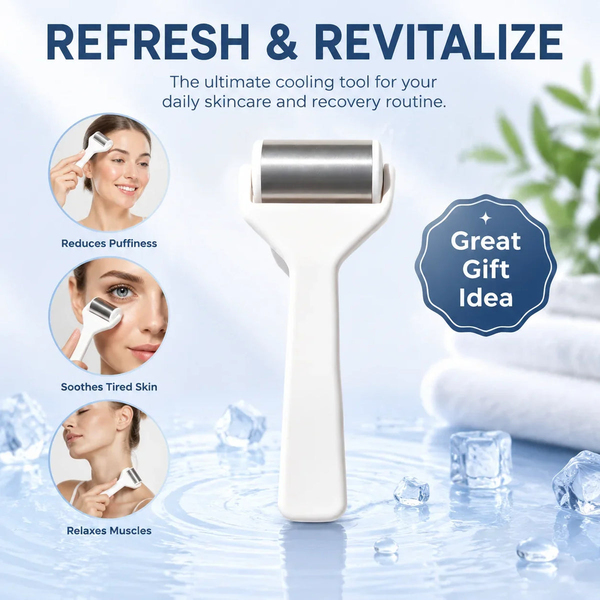 Ice Face Roller 304 Stainless Steel Facial Massager Cooling Roller for Face Eyes Depuffing Puffiness Relief Skin Tightening