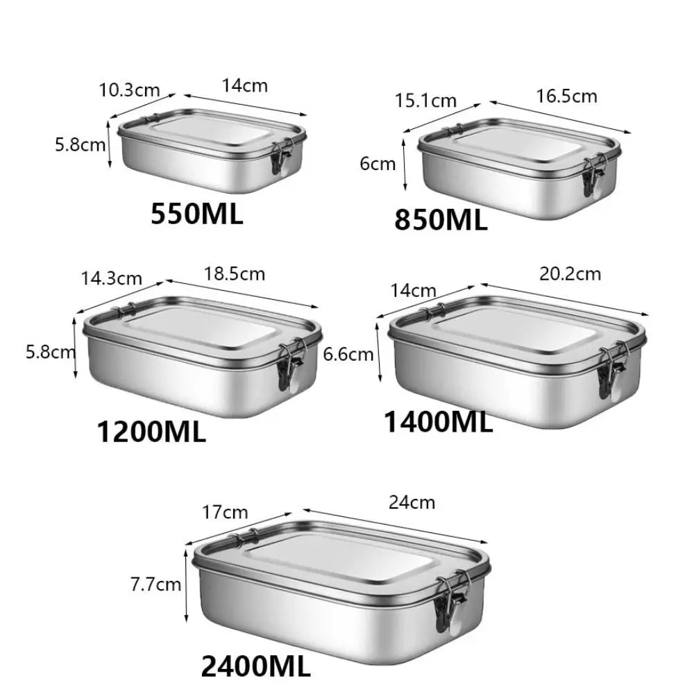 Rectangular 304 Stainless Steel Lunch Box Separated Removable Partitions Food Container Leakproof with Sealing Strip