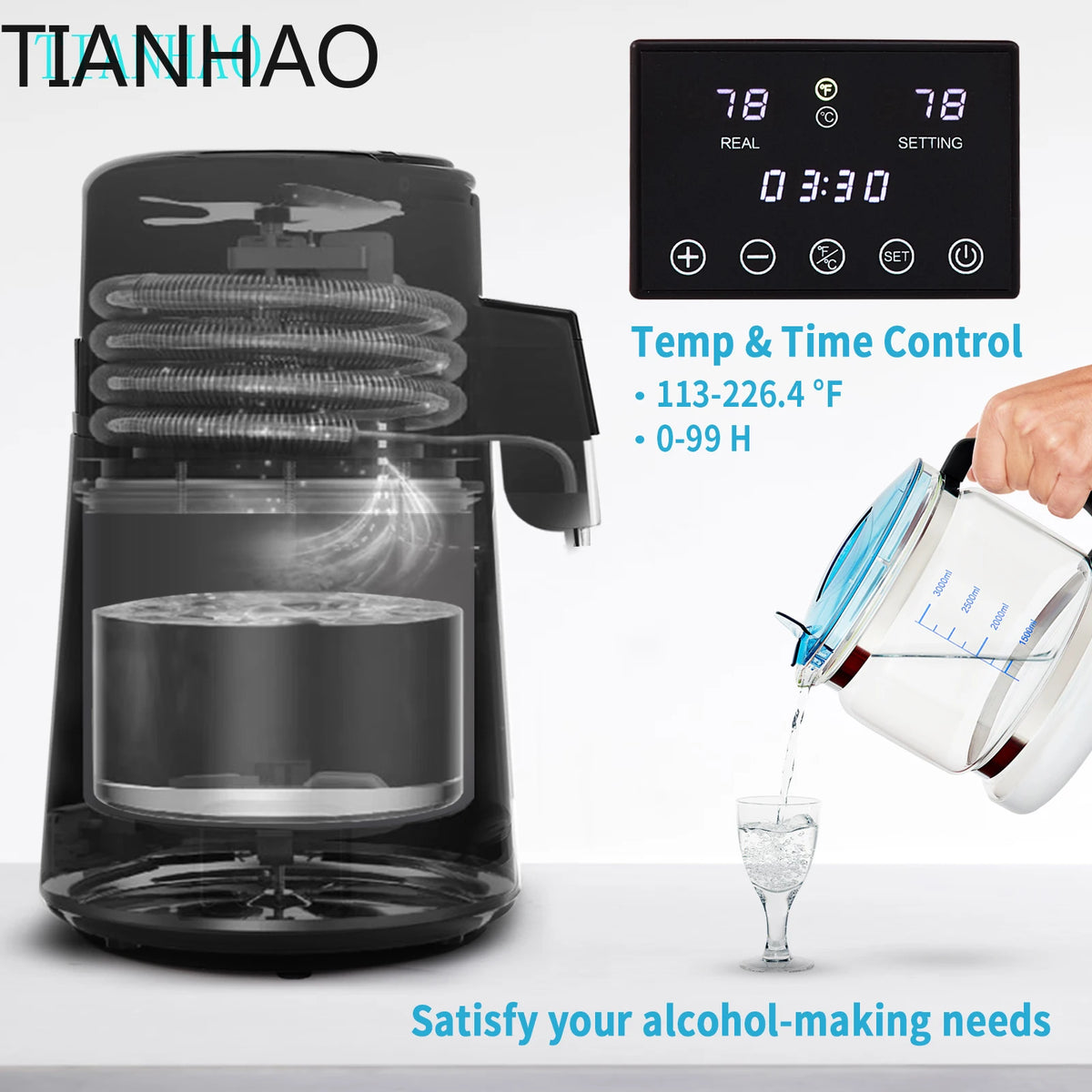 SucceBuy 4L Water Distiller Purifier Filter Dispenser Bottle Softener Dual Temperature Display Overheat Protection Home