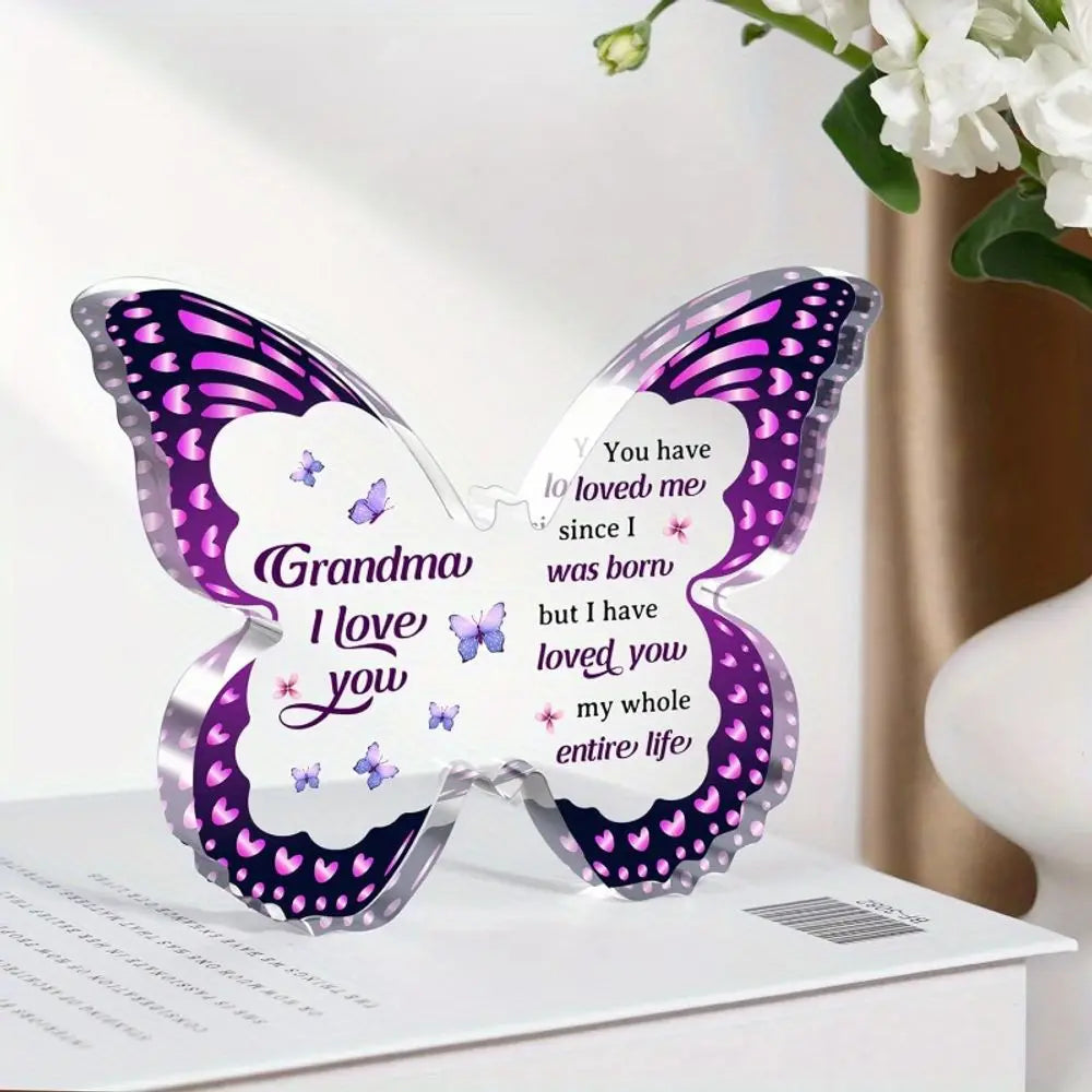 Butterfly Acrylic Plaque for Grandma – Gift from Grandchildren for Birthday, Mother’s Day & Christmas