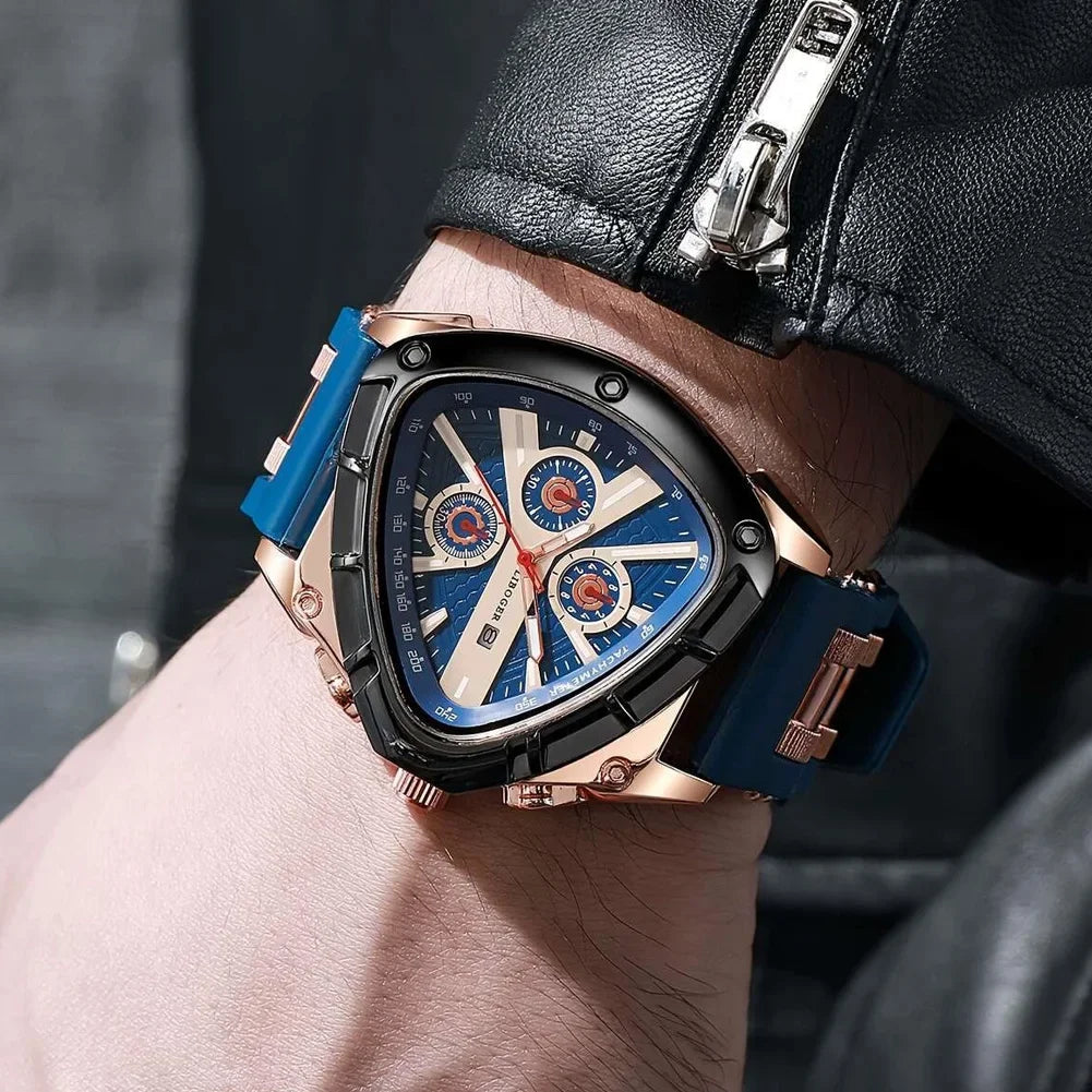 Men Universal Casual Quartz Watch Multifunctional Polygonal Three-Eye Dial Silicone Strap Auto Date Wristwatch Men Festival Gift