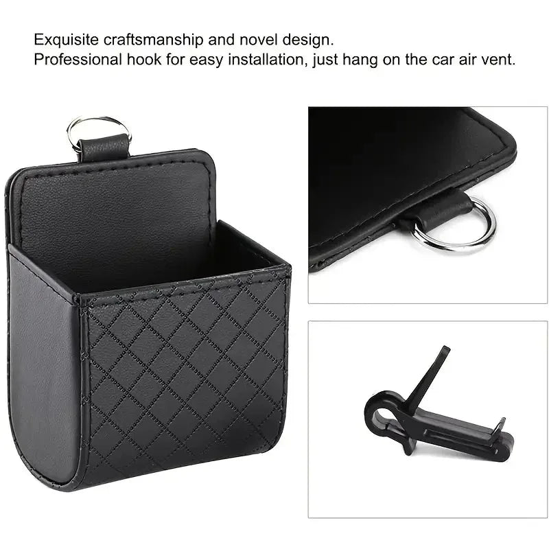 Car Storage Bag Car Air Outlet Debris Bag For Mobile Phone Key Sunglasses Vent Dashboard Tidy Hanging Leather Organizer Box 1pc