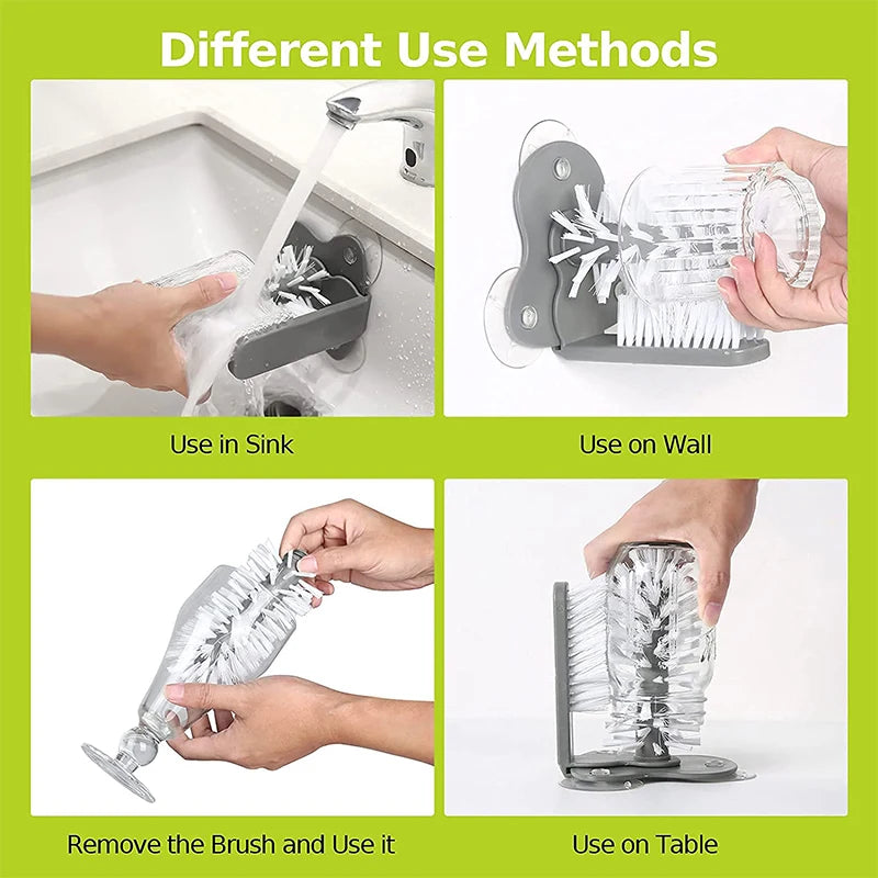 LMETJMA Water Bottle Cleaning Brush Glass Cup Washer with Suction Base Kitchen Sink Beer Glass Long Leg Cup Cleaning Brush JT113