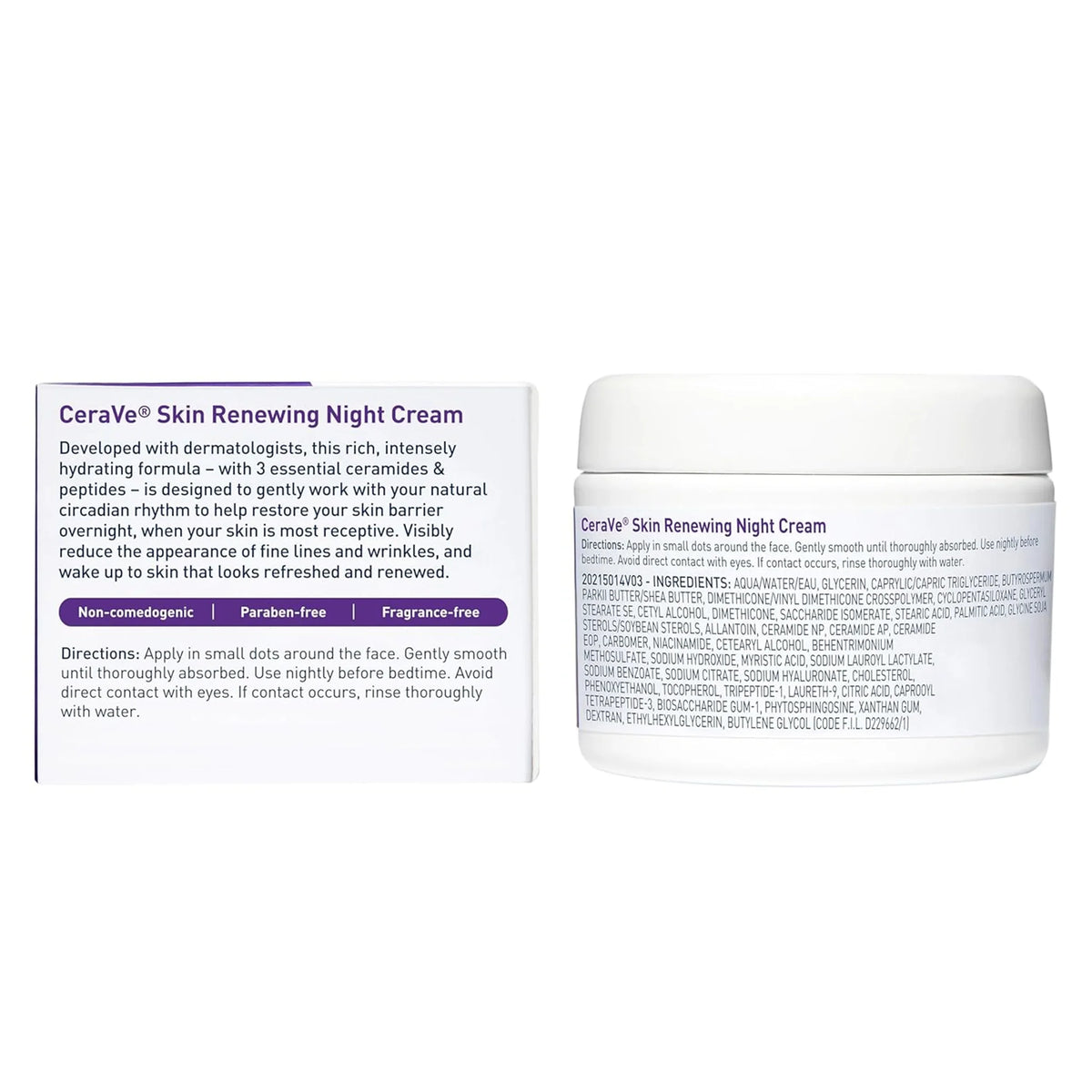 CeraVe Skin Renewing Night Cream, Peptide Complex, Hyaluronic Acid & Ceramide Moisturizer for Face, 1.7 Ounce