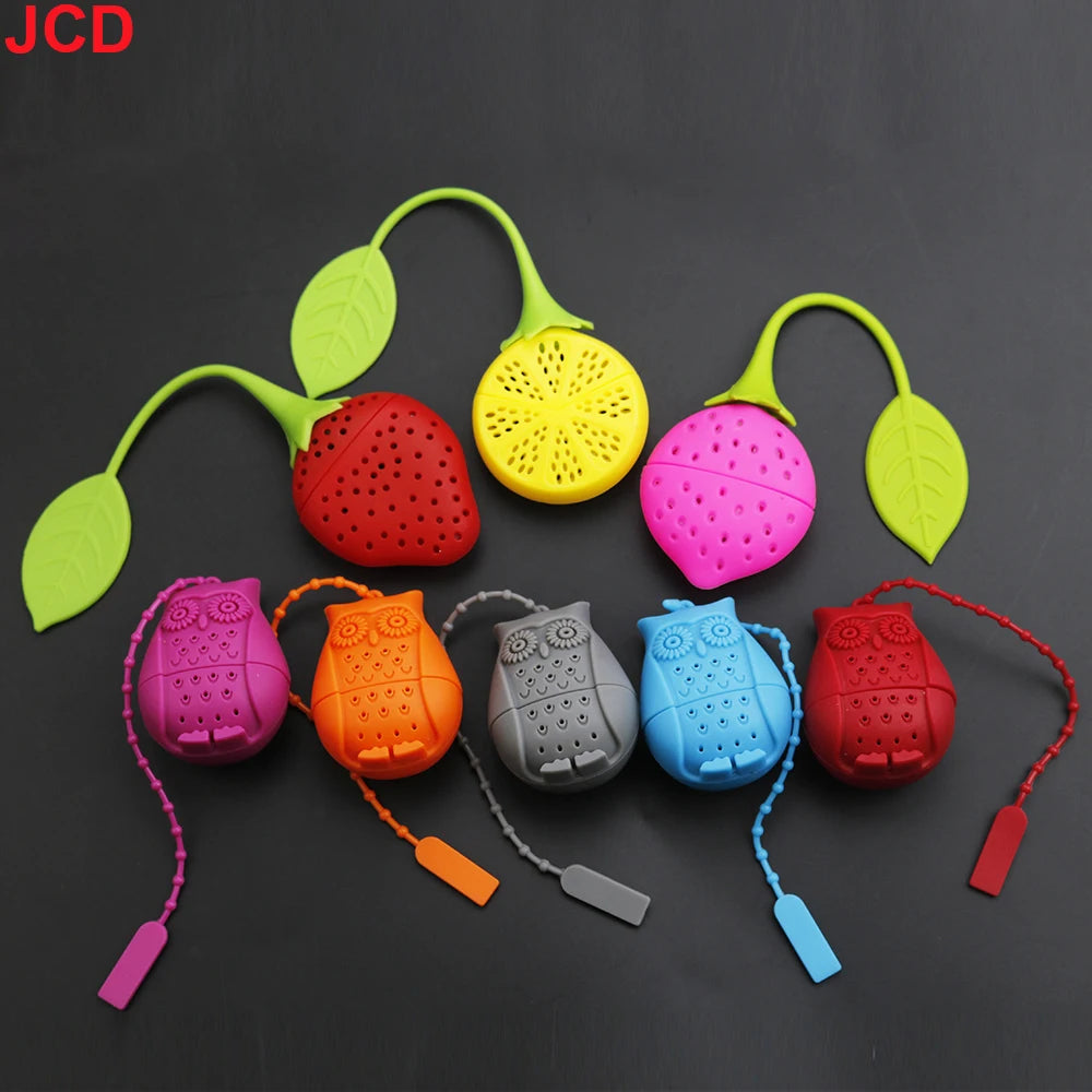 Silicone Strawberry+Lemon Loose Cute Owl Tea Leaf Strainer Herbal Spice Infuser Filter Diffuser Tea bag tea maker tea infuser ﻿