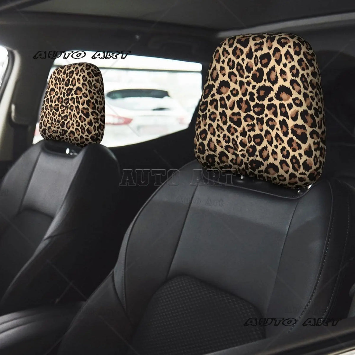 Cheetah Print Car Seat Headrest Covers Universal Size Soft Breathable Leopard Car Accessories 2 Packs
