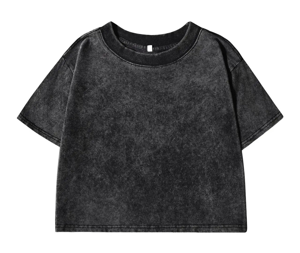 100% Cotton Washed T-Shirts For Women Loose O-Neck Crop Tops Y2k Street Female Clothes Summer Casual Vintage Short Sleeve Tees