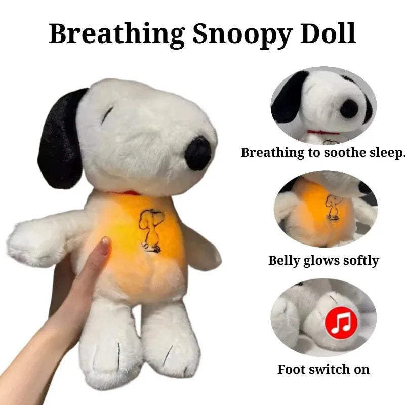 2026 Glowing Breathing Snoopy Plush Toy Baby Sleep Aid Cute Calming Stuffed Animal Kids Bedtime Gift。