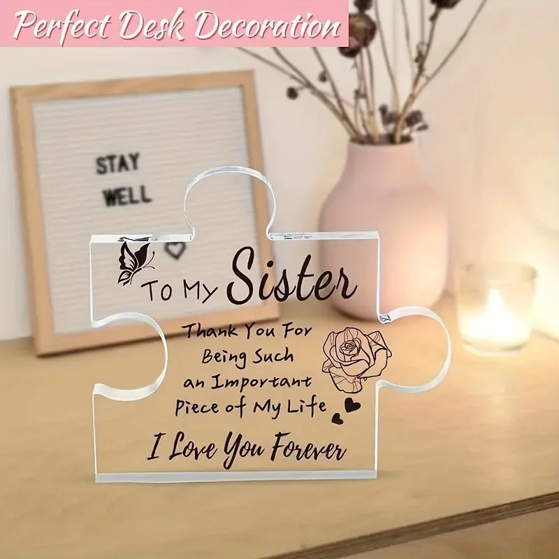 1pc, Sister Gifts From Sister, Birthday Gifts For Sister, Sisters Gifts Puzzle Block Engraved Acrylic Plaque, Christmas For Sist