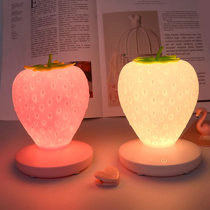 LED Strawberry Night Lamp USB Charing Bedside Lamp Silicon Touch-Sensor