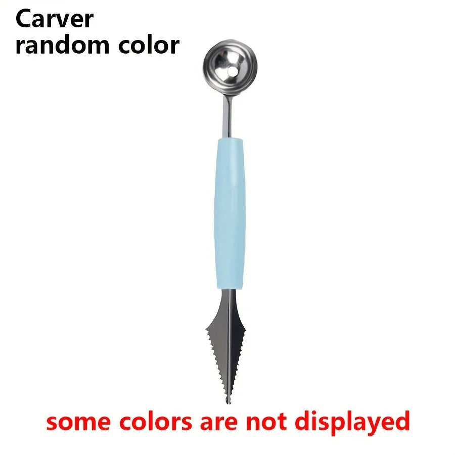 Stainless Steel Fruit Carving and Scooping Tool Reusable Dual-Purpose Fruit Spoon Ice Cream Watermelon Melon Ball Spoon JXB
