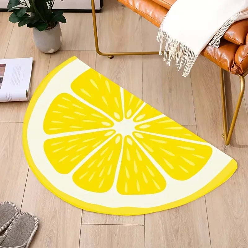 Lemon Patterned Rectangular Printed Floor Mat Suitable for Kitchen Corridors Bedrooms