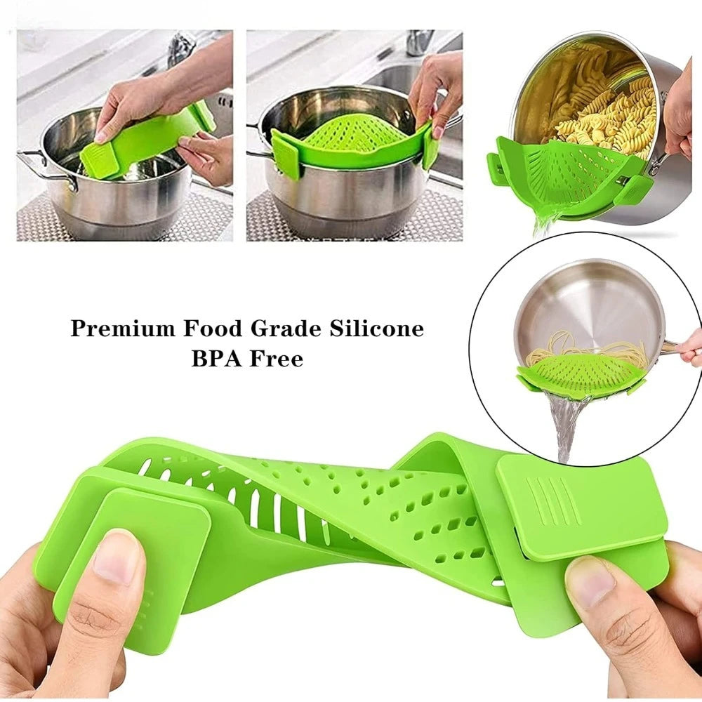 Clip on Strainer, Pot Strainer for Pasta Meat Vegetables Fruit, Silicone Strainers - Fit All Pots Bowls Kitchen Accessories