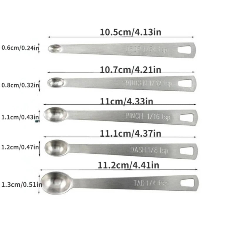5pcs/Set Mini Measuring Spoon Baking Tools Stainless Steel Kitchen Seasoning Spoon Multiple Size Spoon Tea Seasoning Coffee Tool