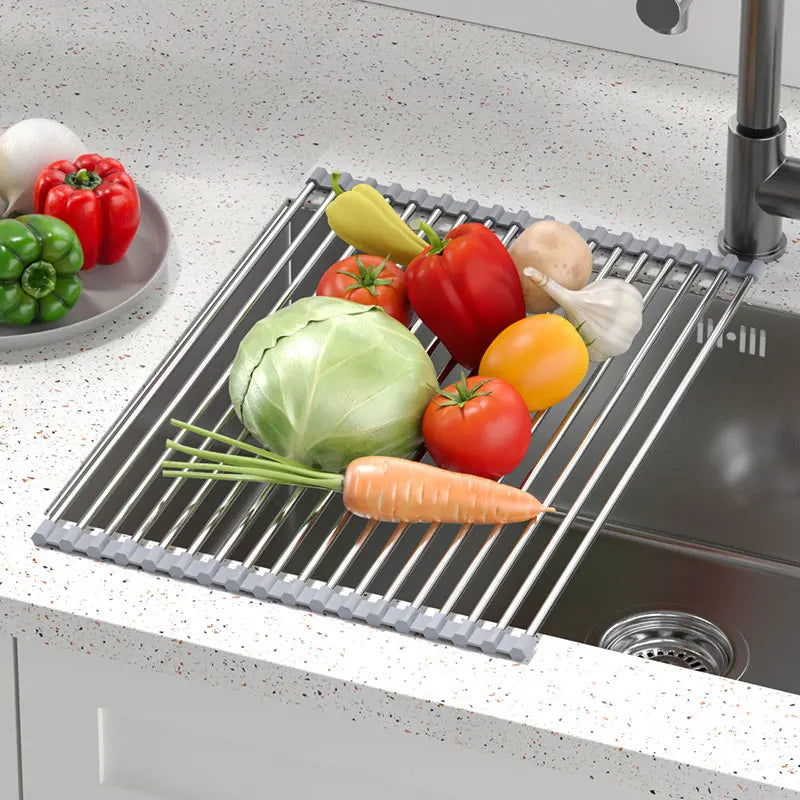 Roll Up Dish Drying Rack over sink, Stainless Steel Dish Drainer Shelf Organizer Tableware Plate Storage,Kitchen accessories