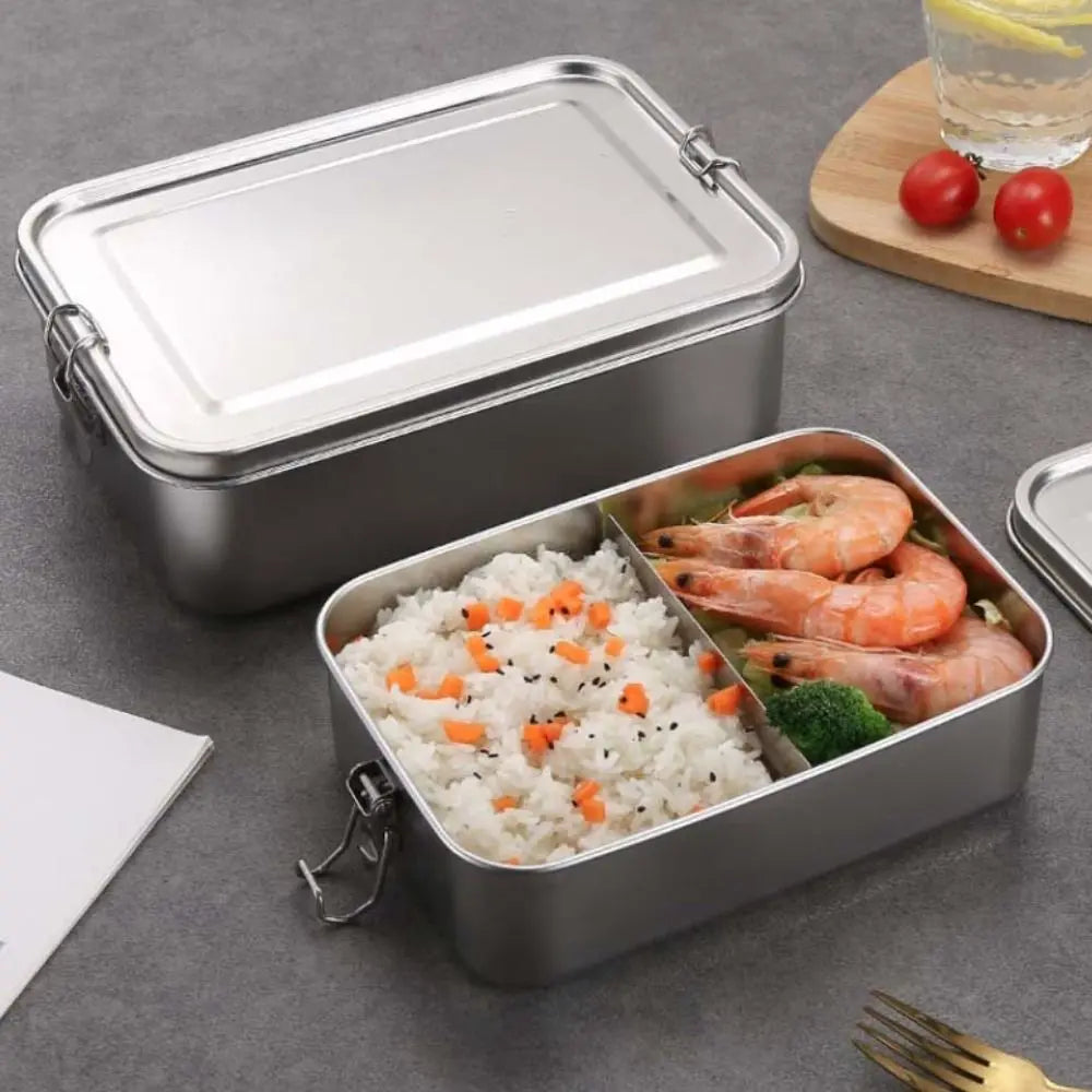 Rectangular 304 Stainless Steel Lunch Box Separated Removable Partitions Food Container Leakproof with Sealing Strip