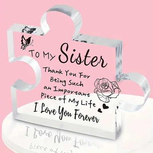 1pc, Sister Gifts From Sister, Birthday Gifts For Sister, Sisters Gifts Puzzle Block Engraved Acrylic Plaque, Christmas For Sist