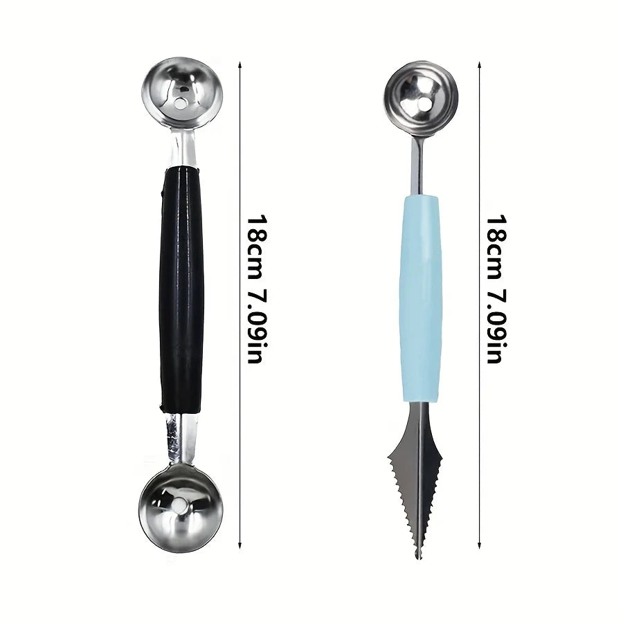 Stainless Steel Fruit Carving and Scooping Tool Reusable Dual-Purpose Fruit Spoon Ice Cream Watermelon Melon Ball Spoon JXB