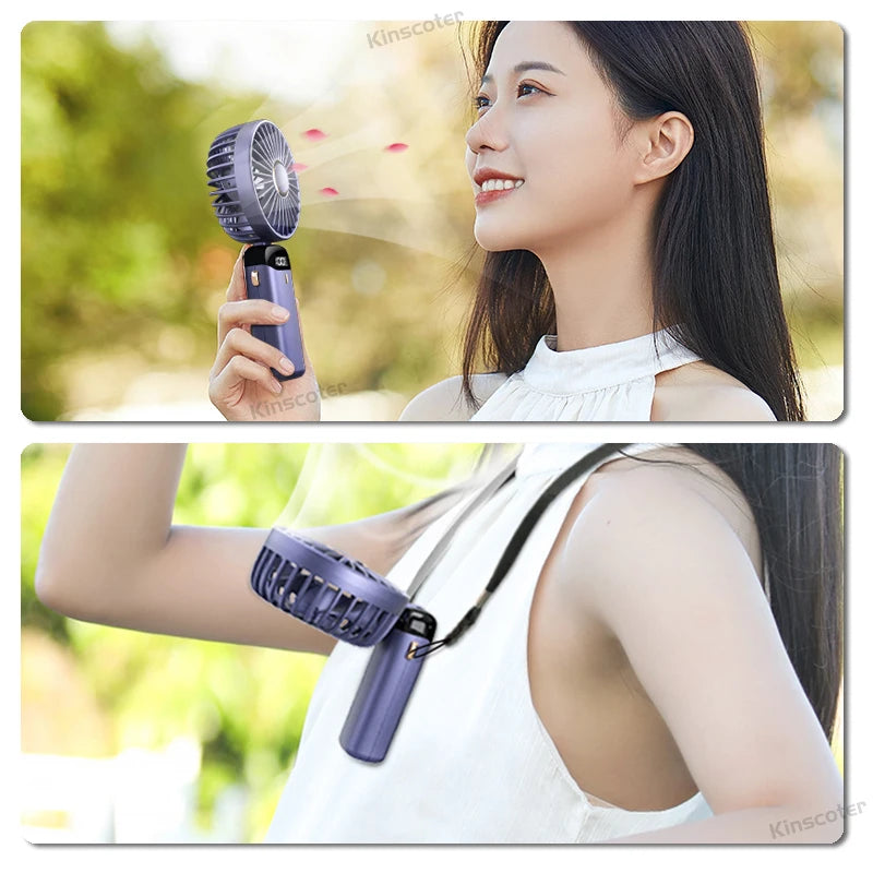 USB Handheld Mini Fan Foldable Portable Neck Hanging Fans 5 Speed USB Rechargeable Fan
