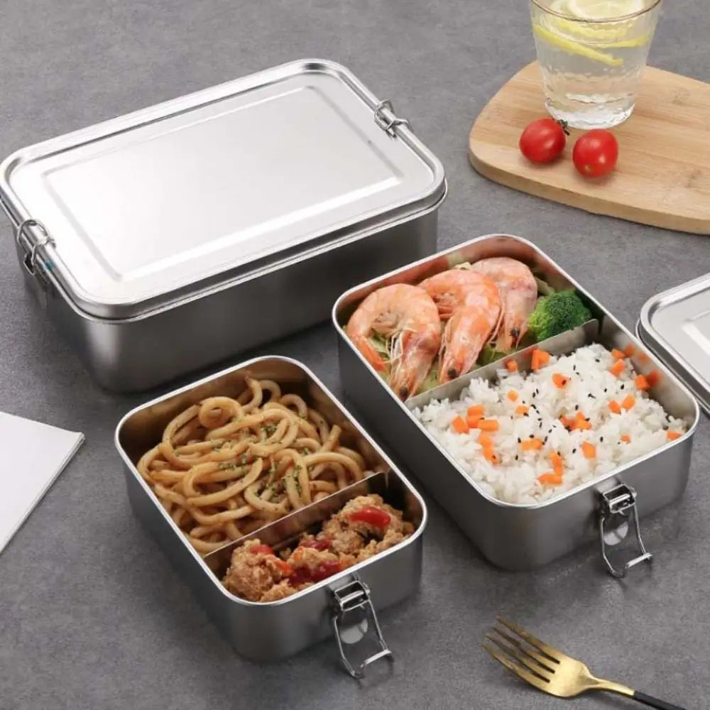 Rectangular 304 Stainless Steel Lunch Box Separated Removable Partitions Food Container Leakproof with Sealing Strip