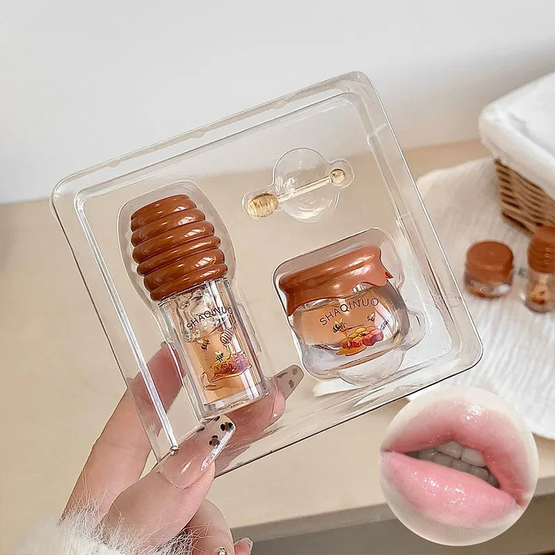 Honey moisturize lip care set moisturize, prevent dryness and crack, remove dead skin lip oil, fade lip wrinkles and lip mask