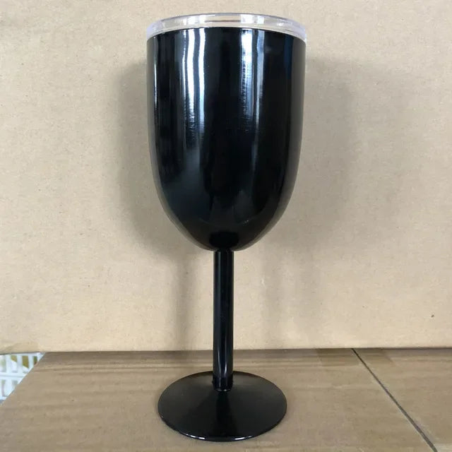 10oz Goblet Wine Cup With Seal Lid Double Wall Stainless Steel Tumbler Champagne Layer Cocktail Mug For Christmas Party