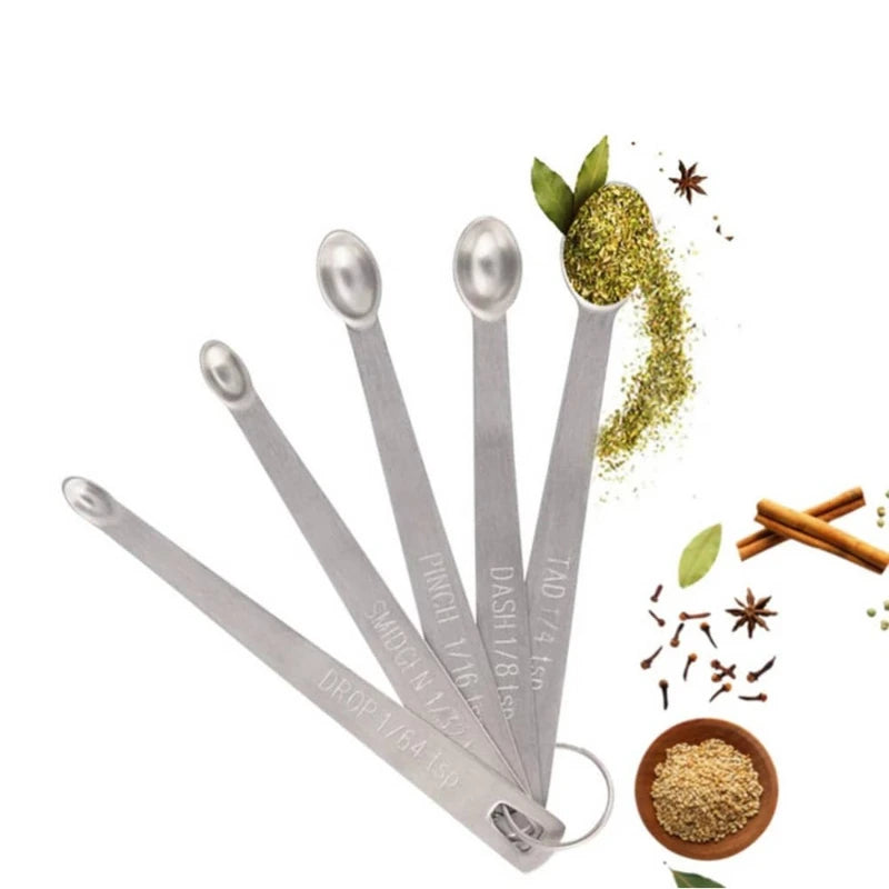 5pcs/Set Mini Measuring Spoon Baking Tools Stainless Steel Kitchen Seasoning Spoon Multiple Size Spoon Tea Seasoning Coffee Tool