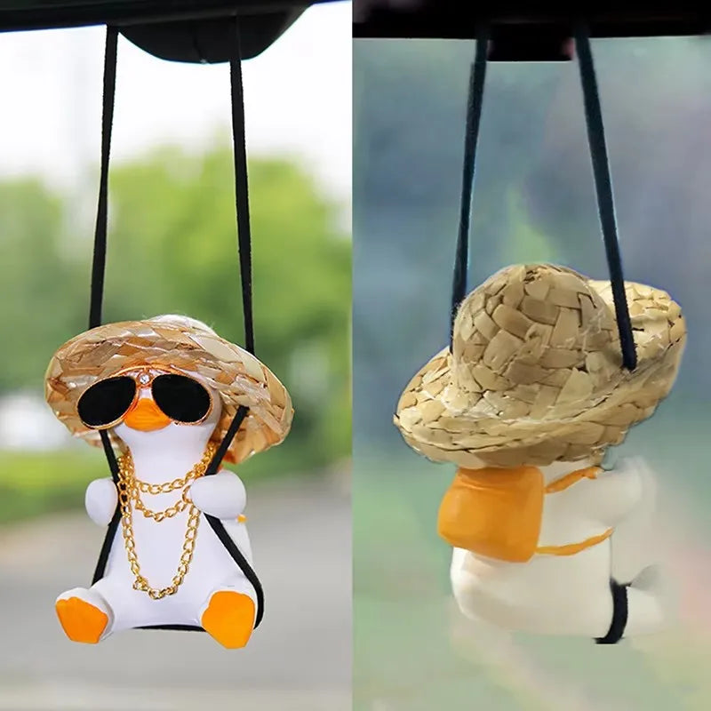 Car Pendant Cute Anime Little Duck Swing Auto Rearview Mirror Hanging Ornaments Interior Decoraction Accessories for Girls Gifts