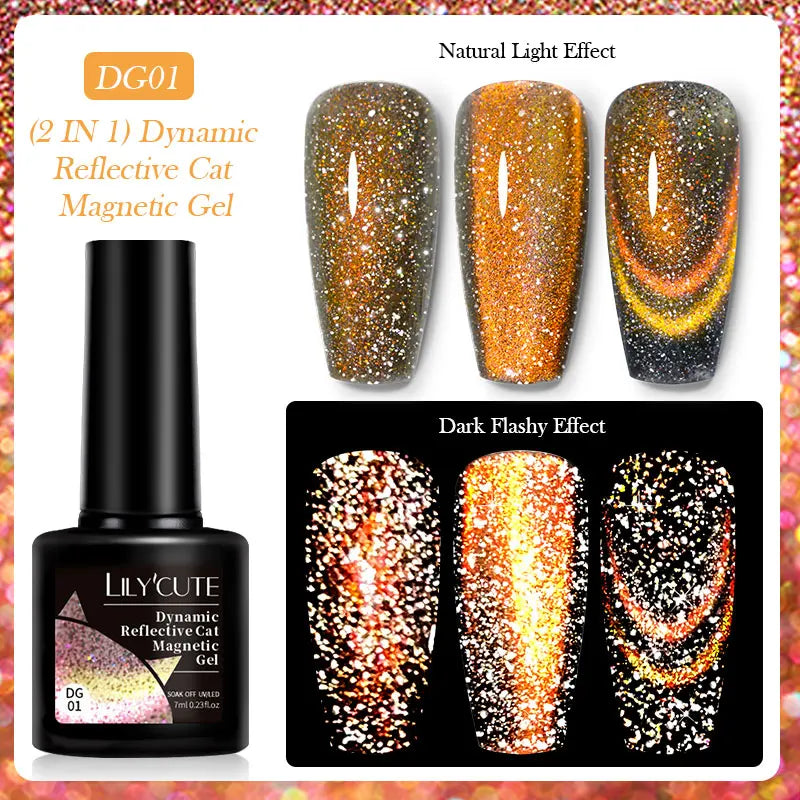 LILYCUTE 7ml 9D Cat Magnetic Gel Nail Polish Iridescent Magnet Semi