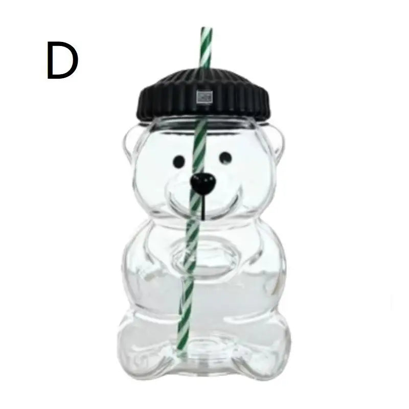 Cartoon Bear Shaped Coffee Mug Cute Bear Mug Plastic Cup With Straw Transparent Creative Milk Coffee Water Cups