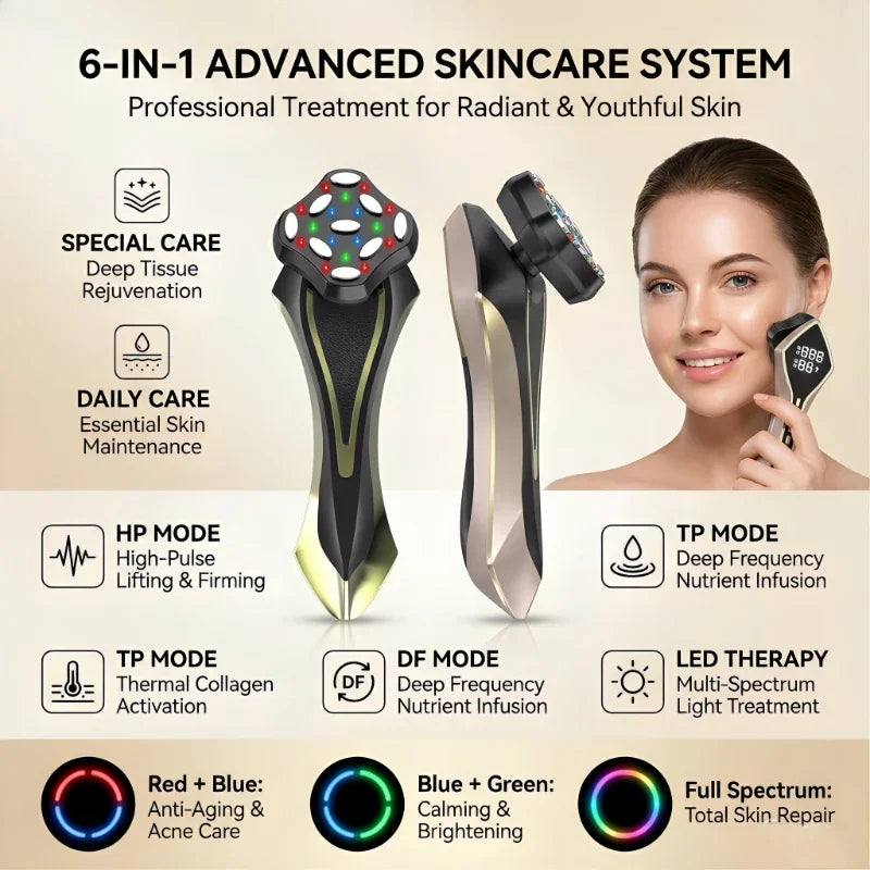 Multifunction Skincare Device 3D Gold Face Radio Frequency 4 Color Led 10 Level Face Facial Lifting Beauty Skin Care Massager