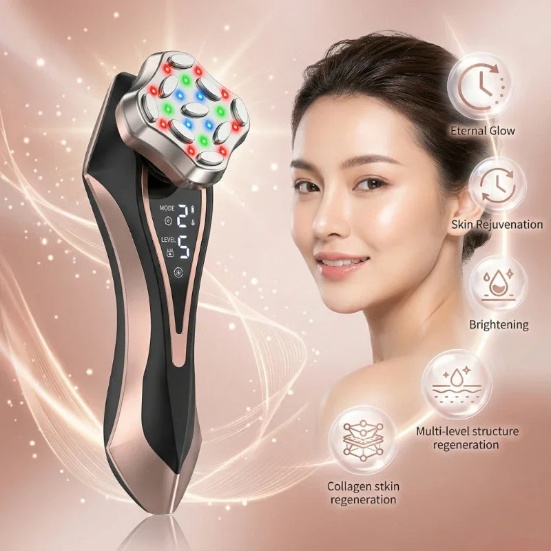 Multifunction Skincare Device 3D Gold Face Radio Frequency 4 Color Led 10 Level Face Facial Lifting Beauty Skin Care Massager