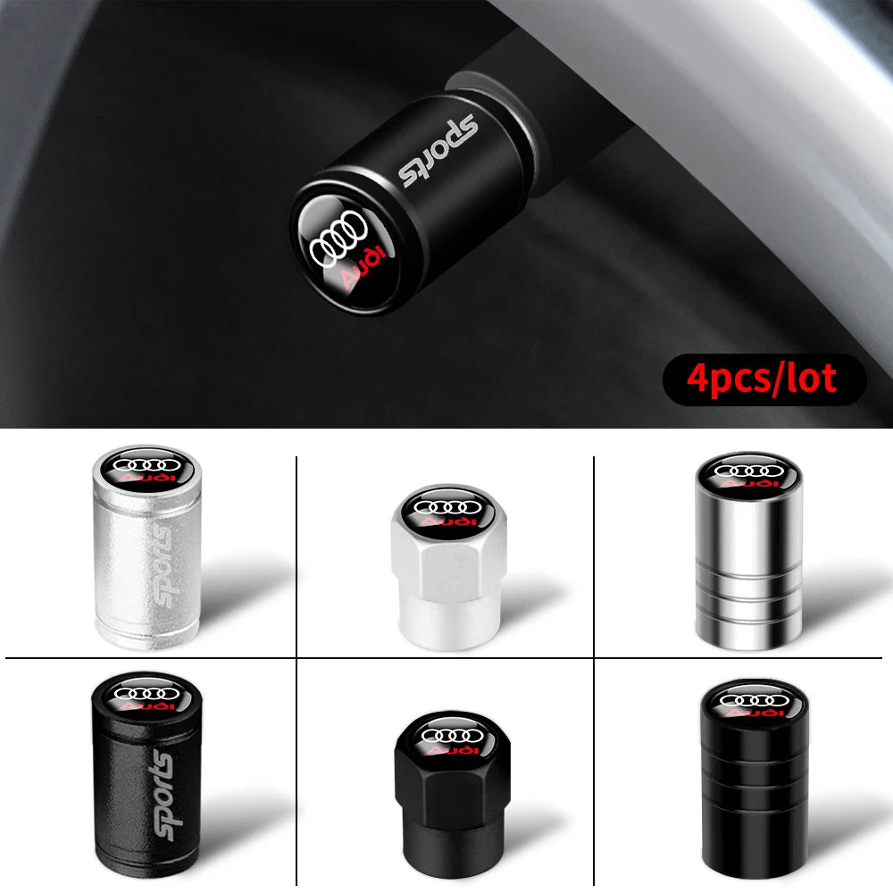 4pcs 3D Metal Car Wheel Tire Valve Air Stem Cap Covers for Audi A3 B5 B6 B7 B8 B9 8P 8V 8L A5 A4 C6 A6 RS Sline Q5 Q3 Q7 Quattro