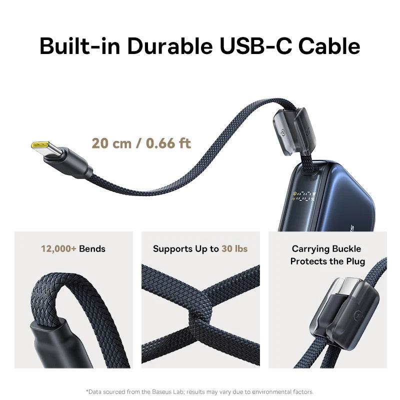 Baseus 45W Mini Power Bank 10000mAh Built-In USB-C Cable Pocket-Sized Smaller Fast Charging Portable For iPhone 17 Samsung S25