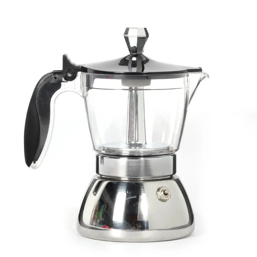 4/6 Cups Visible Moka Pot Transparent Pot Body Universal Coffee Maker Pot Stainless Steel Espresso Italian Coffee Machine