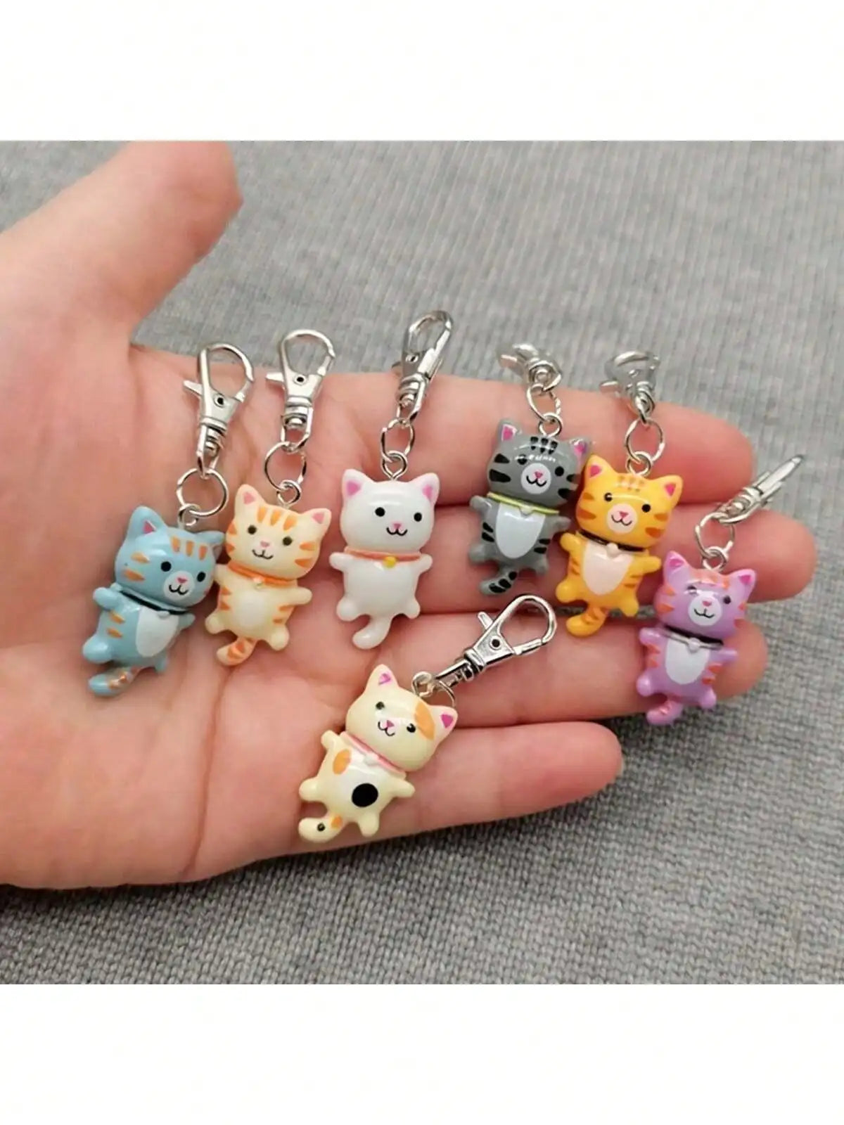 7pcs Cat Keychain For Men And Women Cartoon Accessories Durable Keyring With Lobster Clasp Decorative Gift For Bags Car Keys