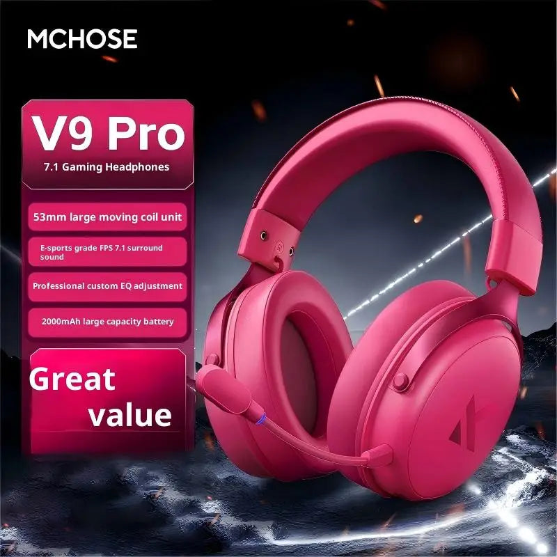 MCHOSE V9 Pro Gaming Headset, Over-Ear Quad-Mode Wireless Bluetooth Headphones for PC with Microphone (Delta Style)