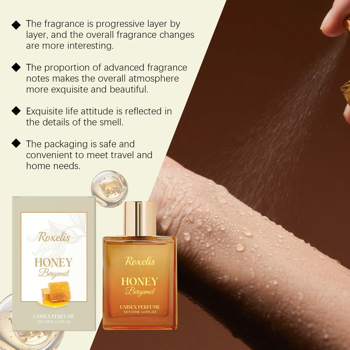 Honey Bergamot Pheromone Fragrance Spray Lasting Fragrance Deodorant Eau De Toilette Cologne Fragrance for Women Skin Care