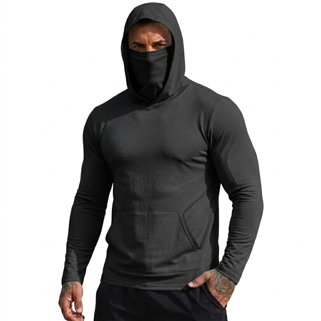 Mens Sun Protection Hooded Tee Quick Dry Long Sleeve Sweatshirt Lightweight Performance Top for Hiking Outdoor Sun Wear Tops