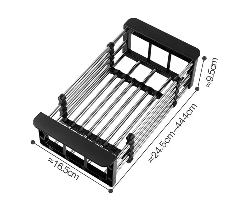 Stainless Steel Retractable Sink Drain Rack, Kitchen Dish Fruit Vegetable Washing Drain Storage Holder