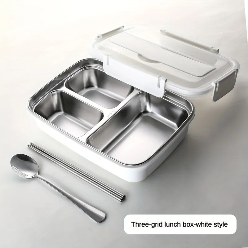 Easy-Clean Bento Container For Students & Office Workers,Leak-Proof Stainless Steel Lunch Box With 3/4 Compartments - Durable