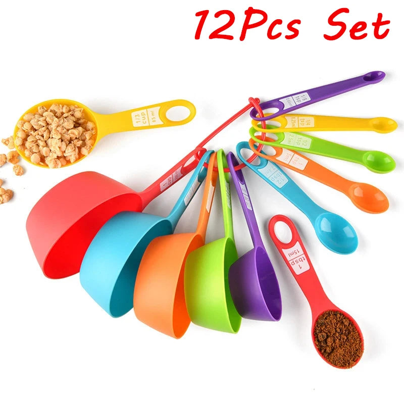 6/12Pcs Set Measuring Spoon Cup Plastic With Scale Multifunction Coffee Milk Scoop Food Baking Tools Scoop Cup Kitchen Gadgets