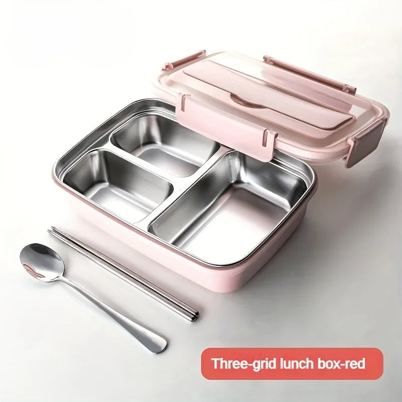Easy-Clean Bento Container For Students & Office Workers,Leak-Proof Stainless Steel Lunch Box With 3/4 Compartments - Durable