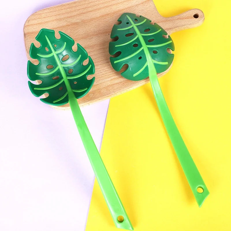Creative Turtle Back Leaf Strainer Spoon Jungle Green Leaf Noodle Skimmer Spoon Kitchen Filter Scoop