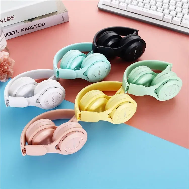 Foldable Over Ear Bluetooth 5.0 Headphones Macaron Color Wireless Stereo Headset With Microphone Noise Reduction Music Earphones