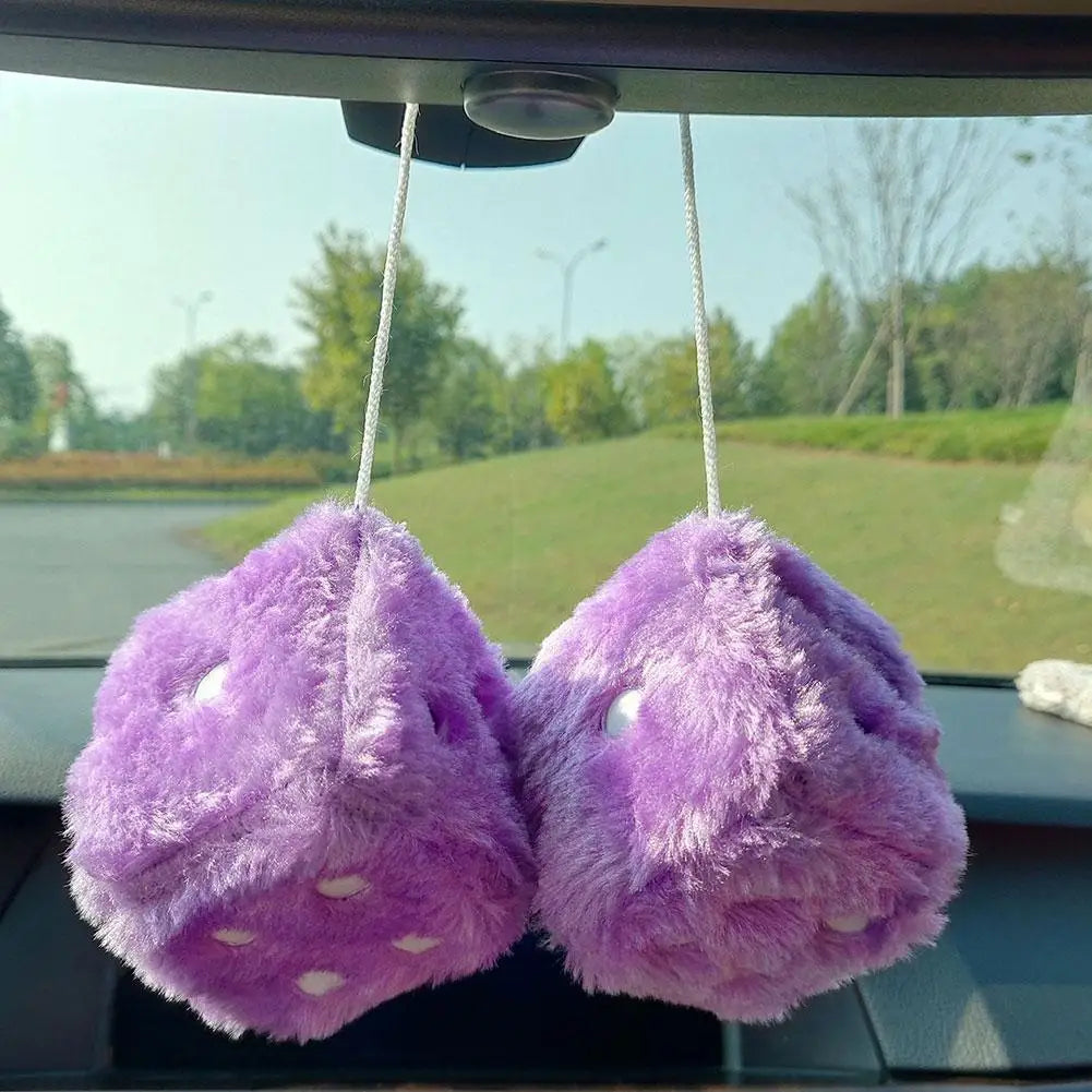 2pcs Big Long Hair Hot Stamping Dot Dice Plush Toy Cube Pendant Car Ornament Sieve Anime Car Decoration Accessories Auto Pendant
